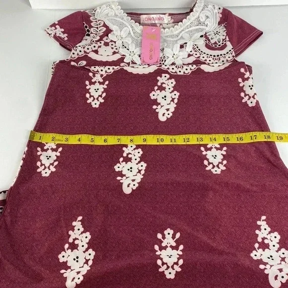 NWT burgundy floral lace print maximalist maxi feminine shift dress  medium - Picture 5 of 12